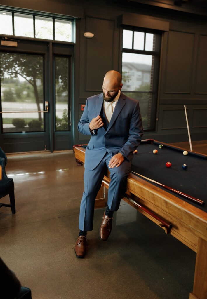 groom before his first look with the bride