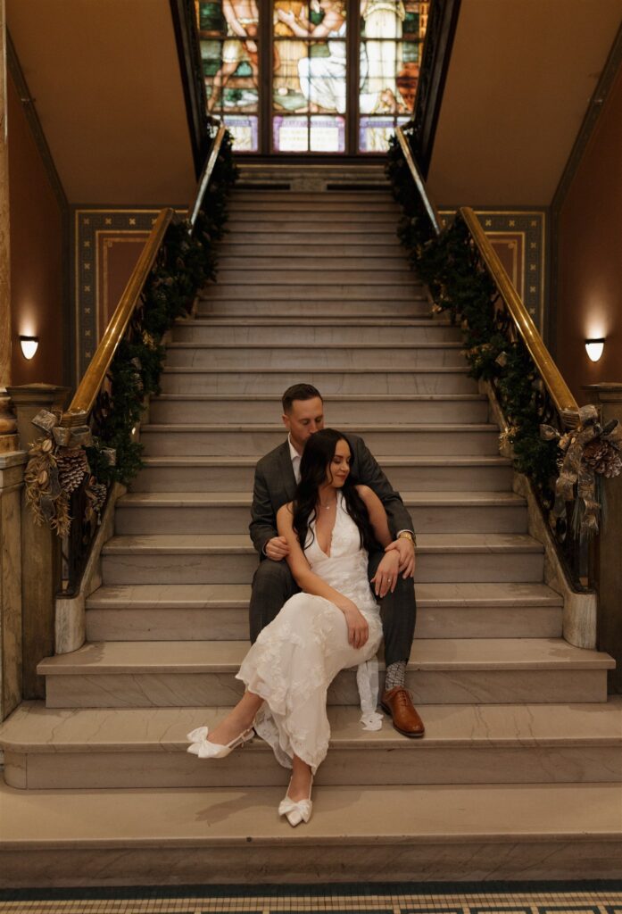 cute picture of the couple hugging during their photoshoot