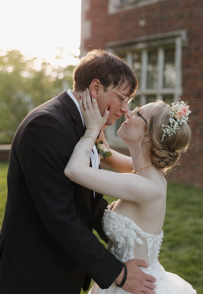 Portrait of a newly married couple kissing