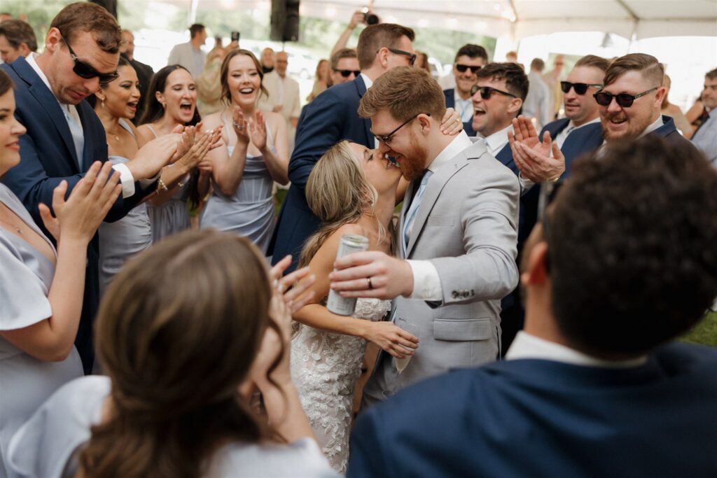 cute picture of the bride and groom at their wedding reception