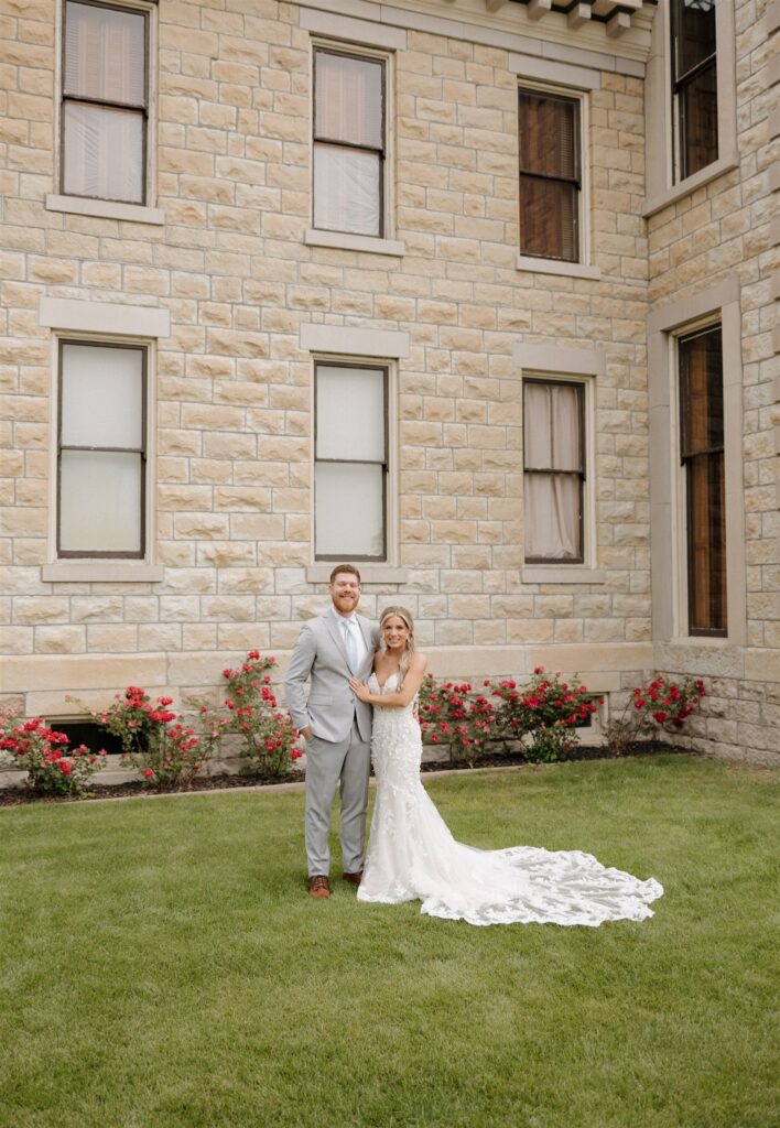 Bride and groom at their first look