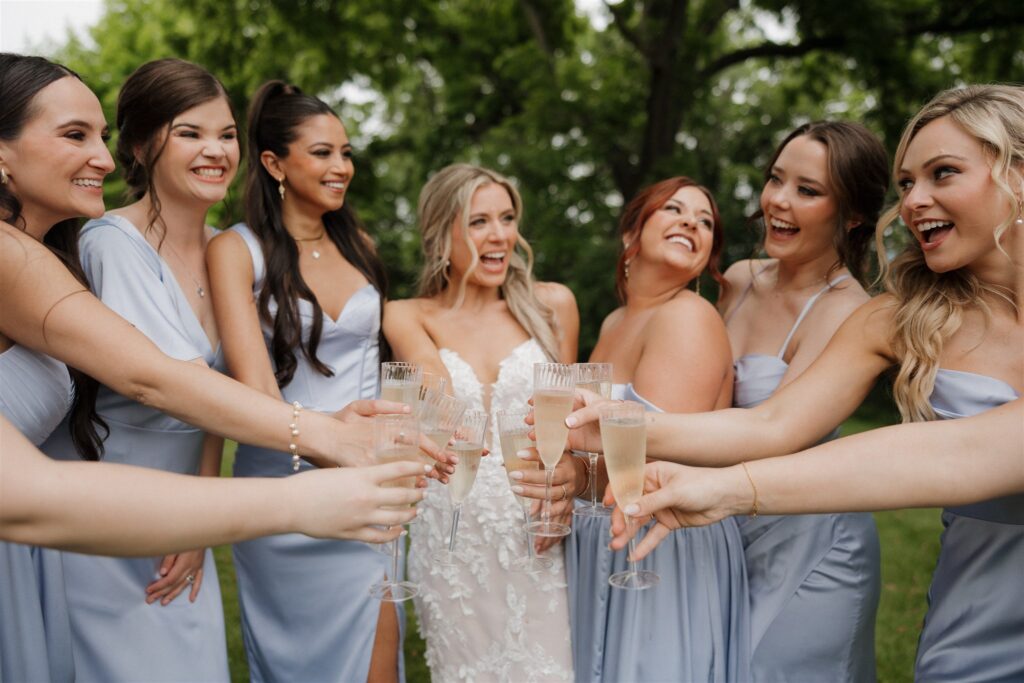 Picture of the bride and her friends drinking champagne