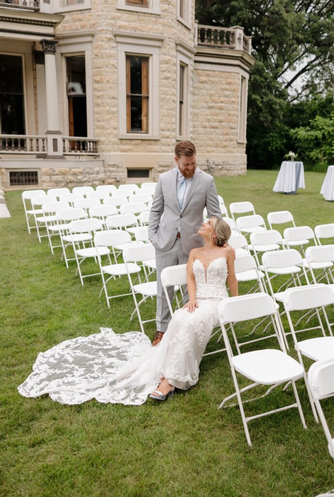 Cute picture of the newly married couple, smiling at each other