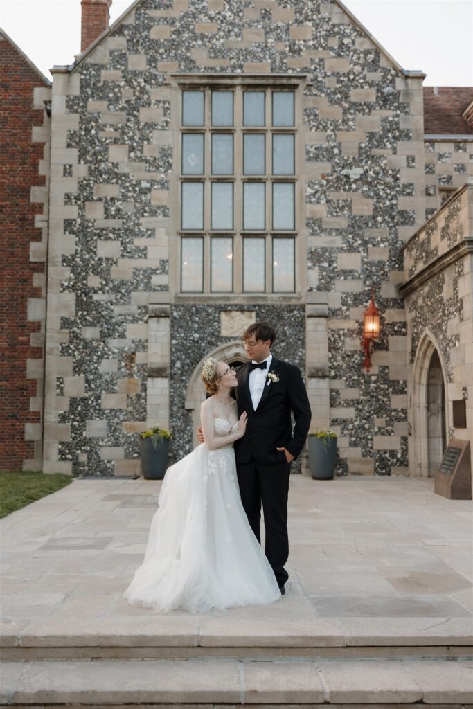 cute picture of the bride and groom smiling at each other