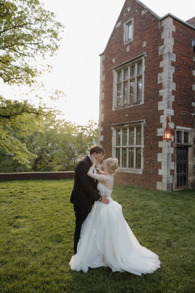 cute picture of the bride and groom kissing