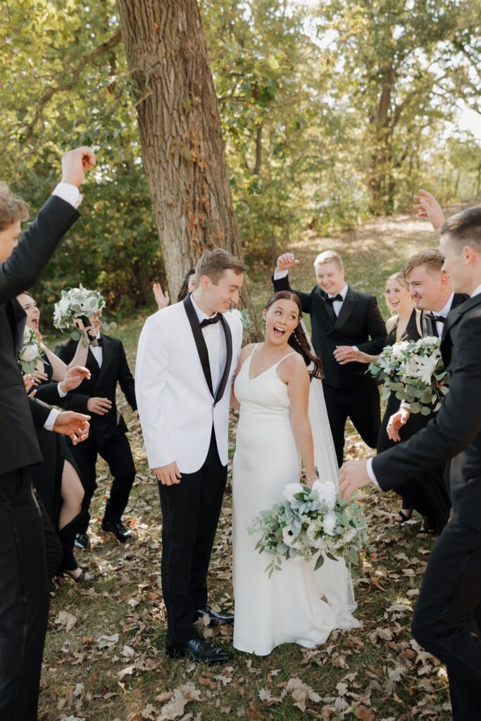 Cute picture of the bride and groom with their friends