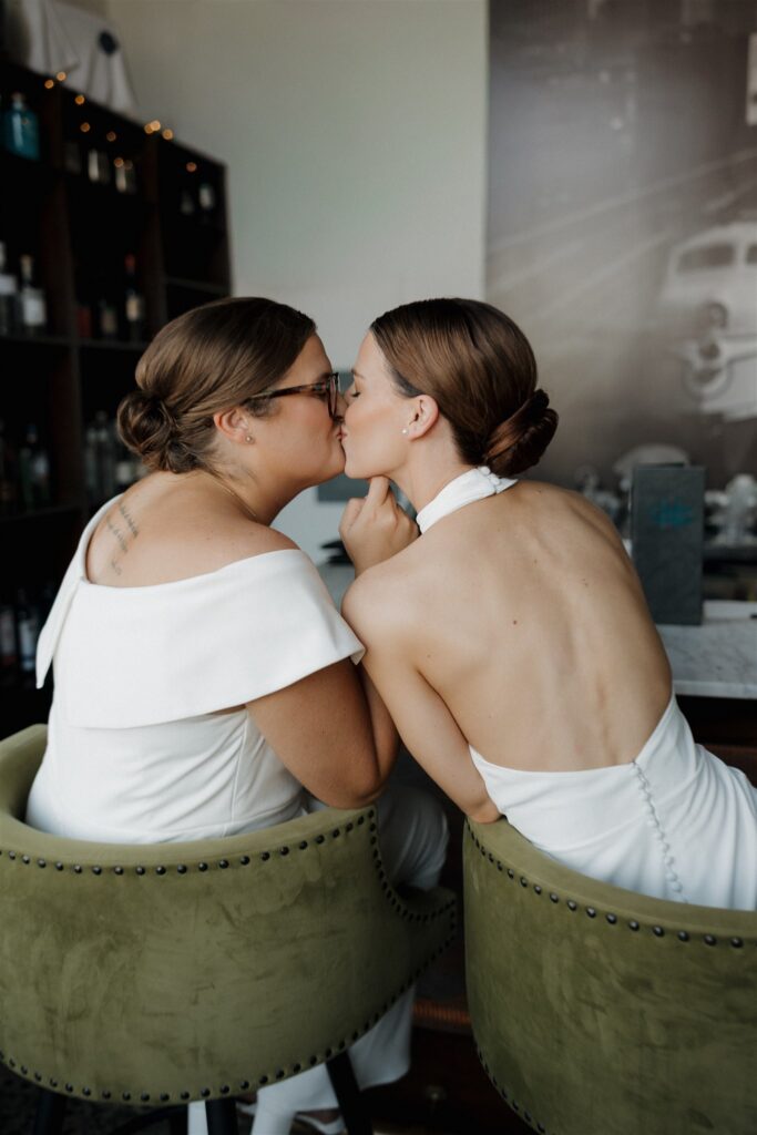 cute picture of the newlyweds kissing