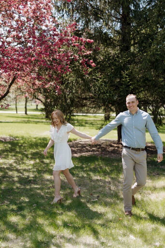 Fun & Romantic Couples Photos in Des Moines During Crabapple Tree Bloom