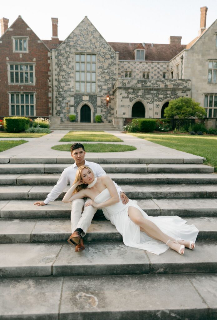 couple smiling at the camera during their photoshoot
